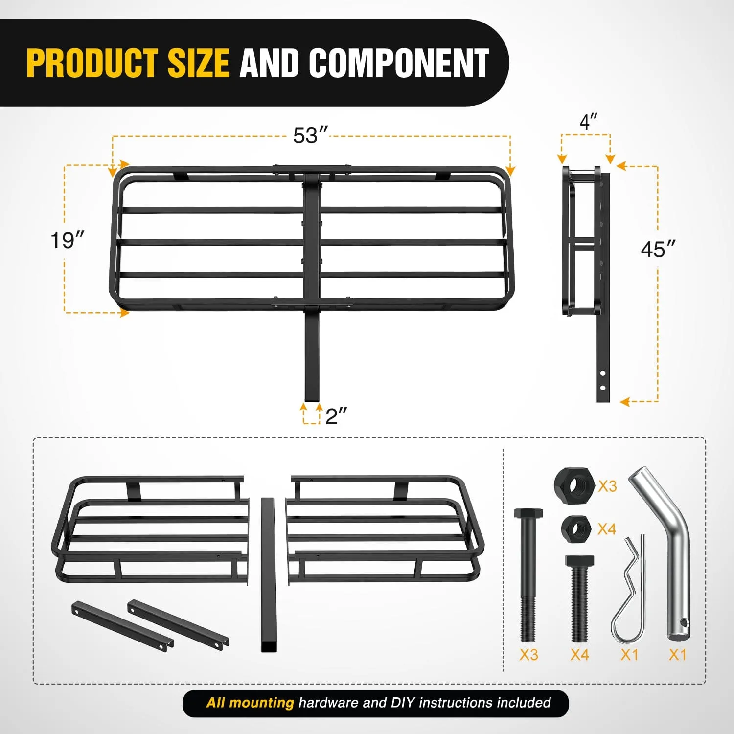 53Inch Hitch Cargo Carrier Fits 2-inch Hitch Receiver