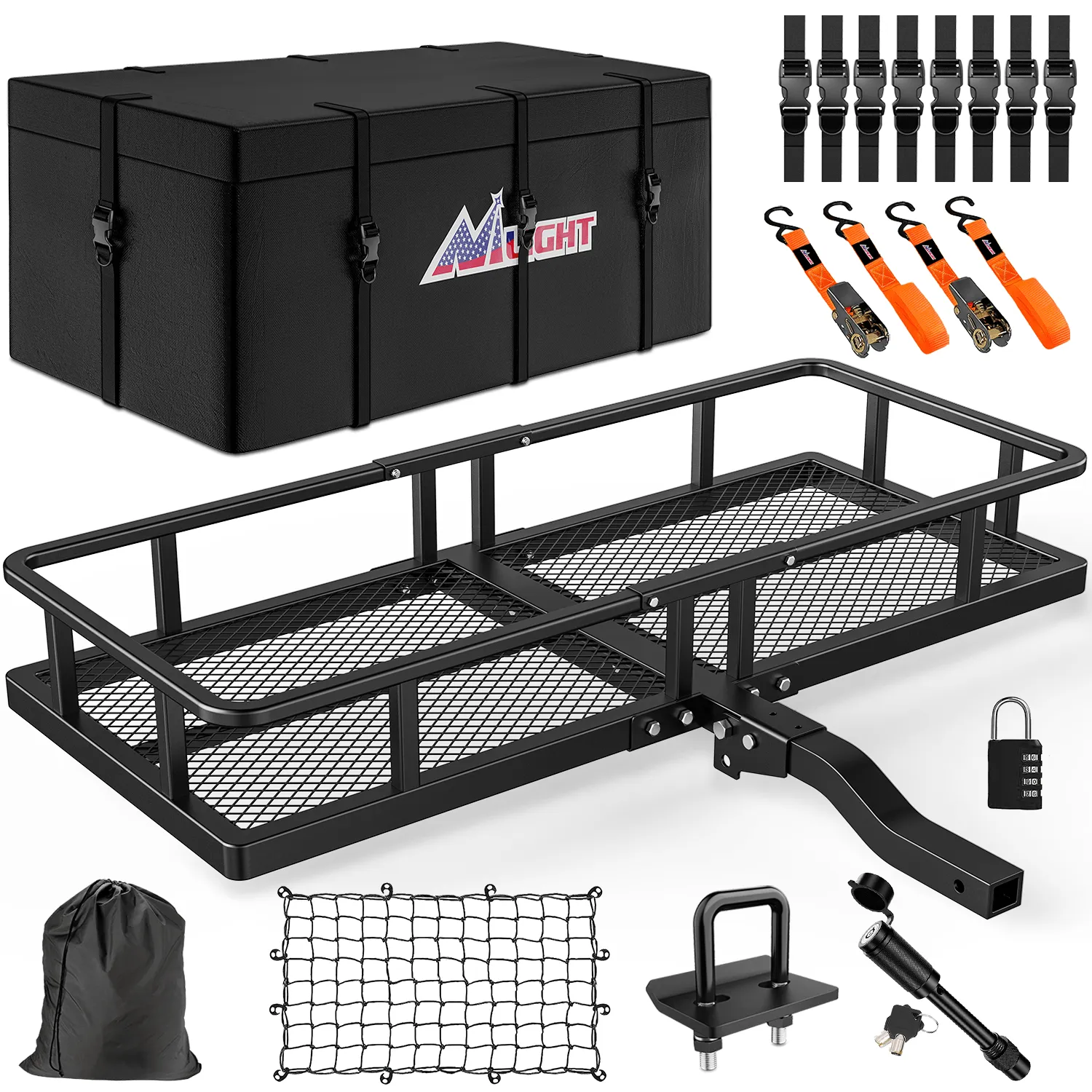 60 x 20 x 7.87 Inch Hitch Cargo Carrier Set Fits 2-Inch Hitch Receiver with Lock Hitch