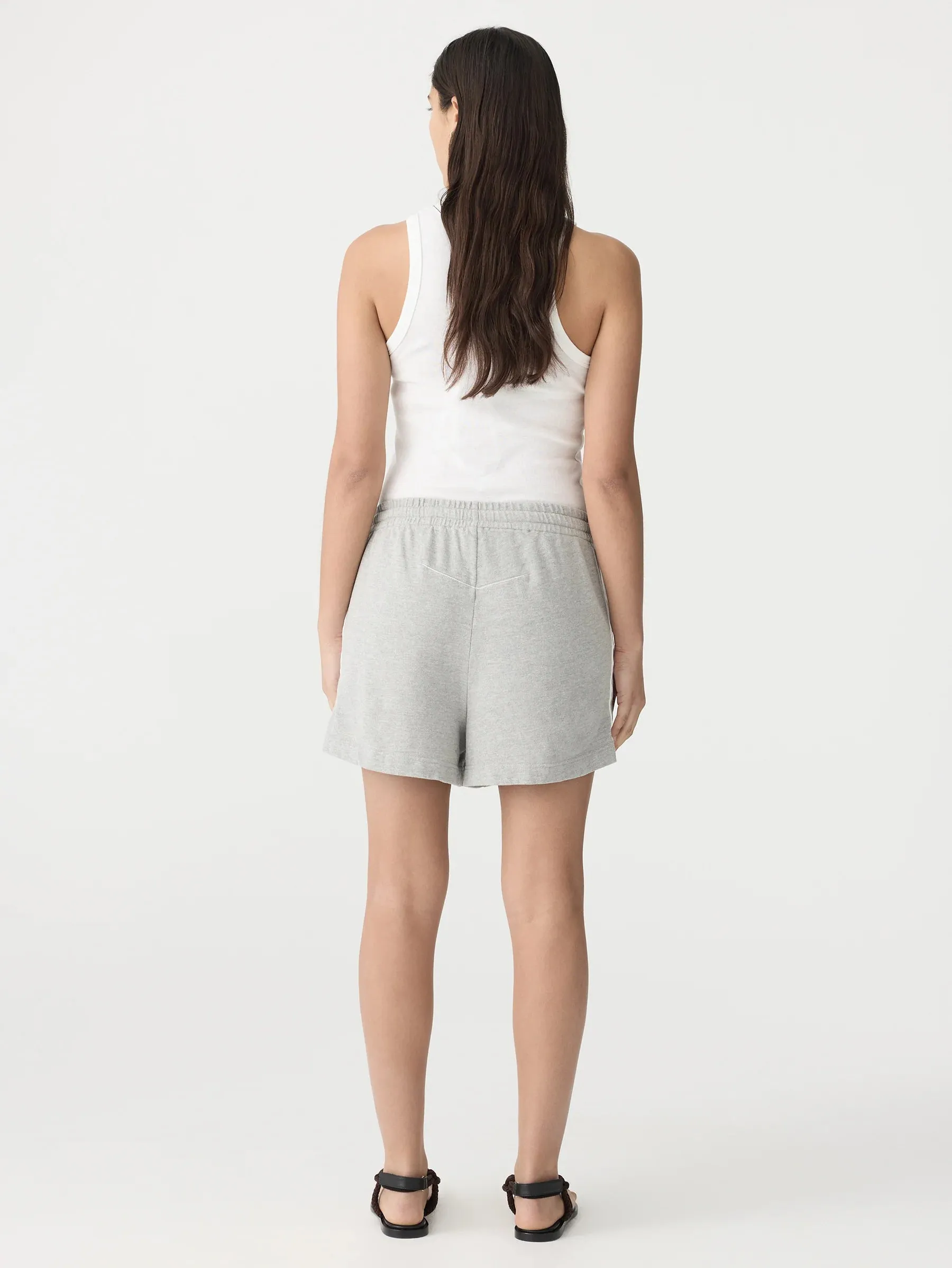 Bassike French Terry Side Stripe Short in Grey Marle and White