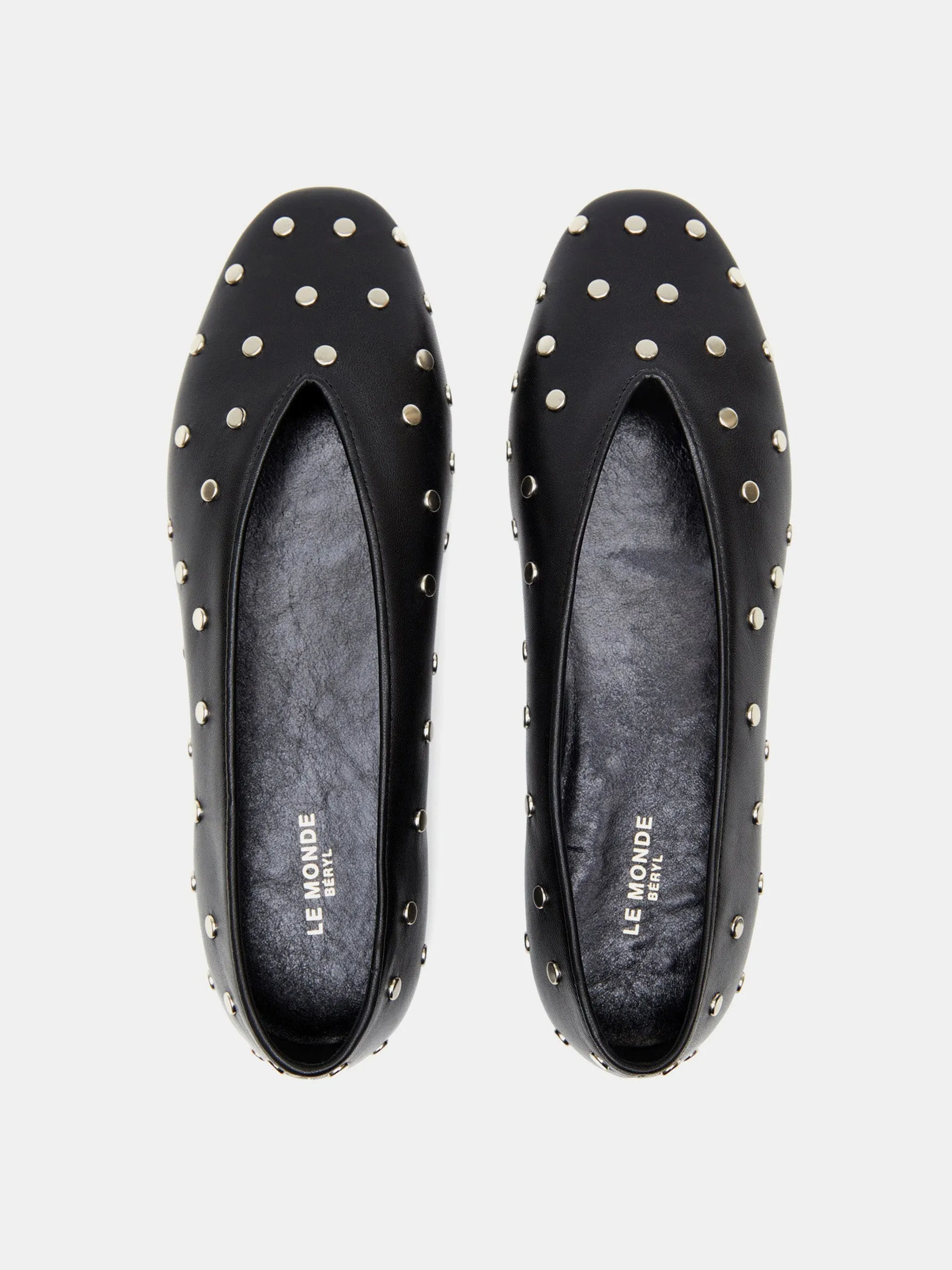 Black leather studded regency slippers