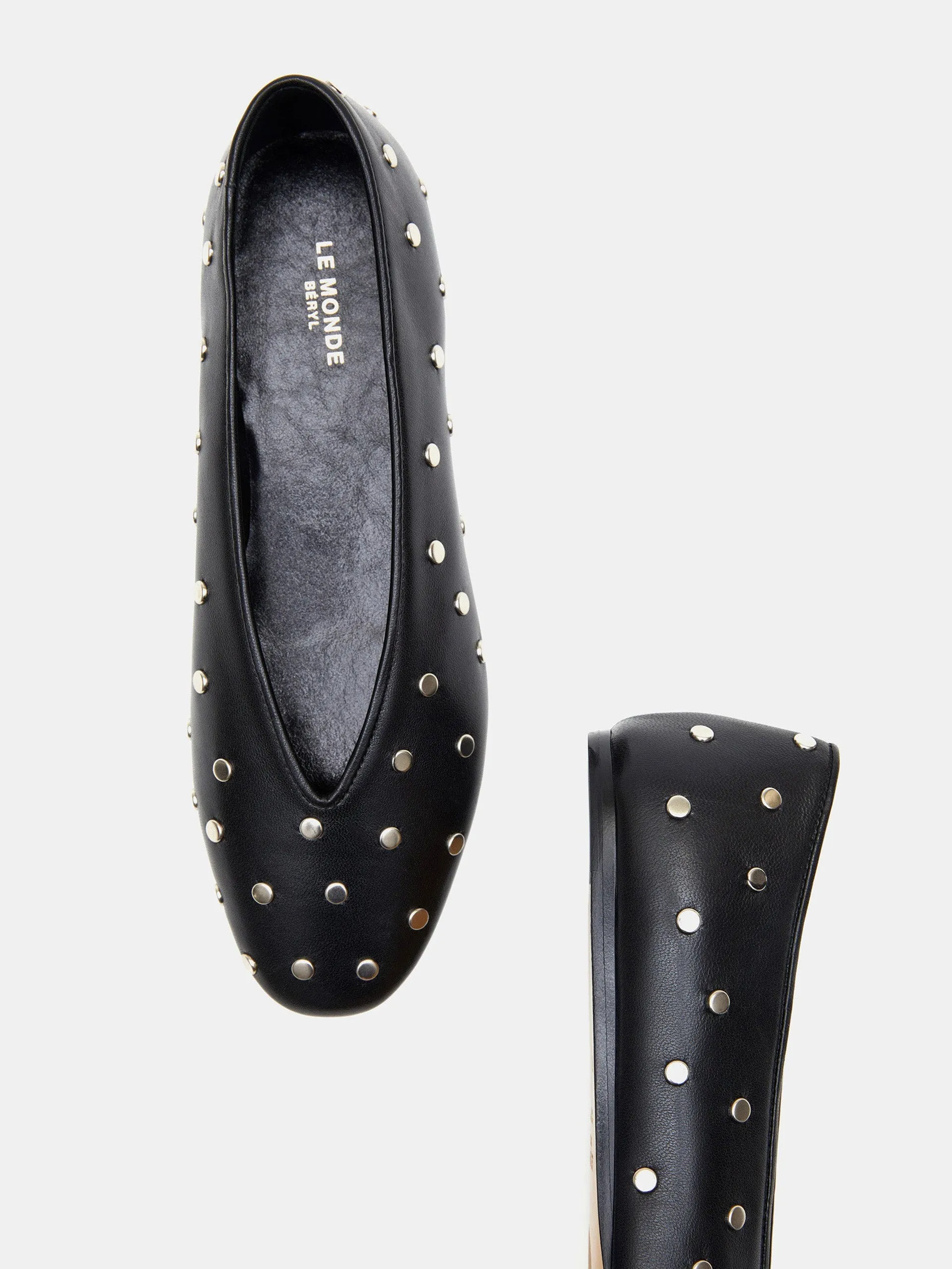Black leather studded regency slippers