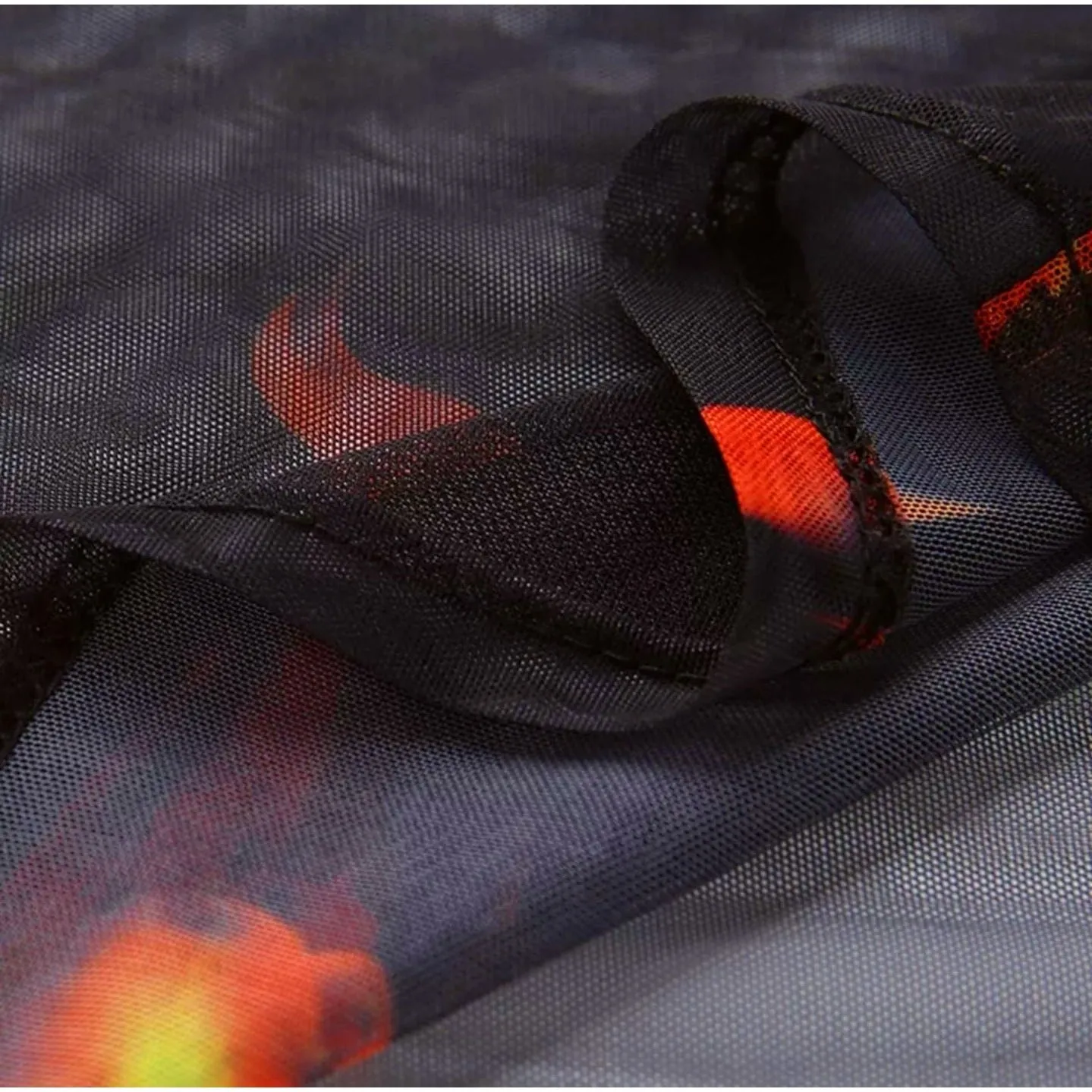 Black Sheer Flame Print Long Sleeve Crop Top