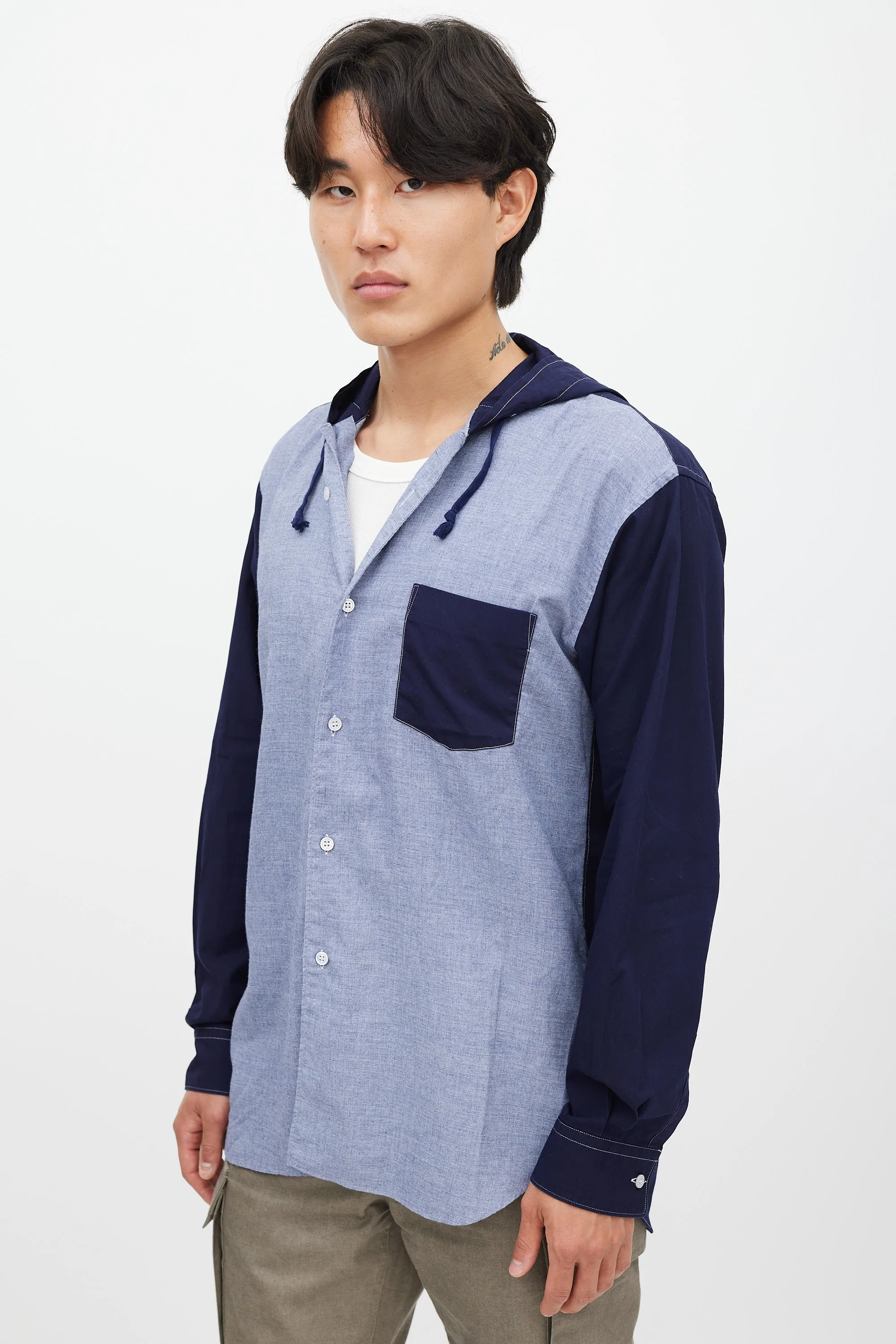 Blue Two Tone Shirt Jacket