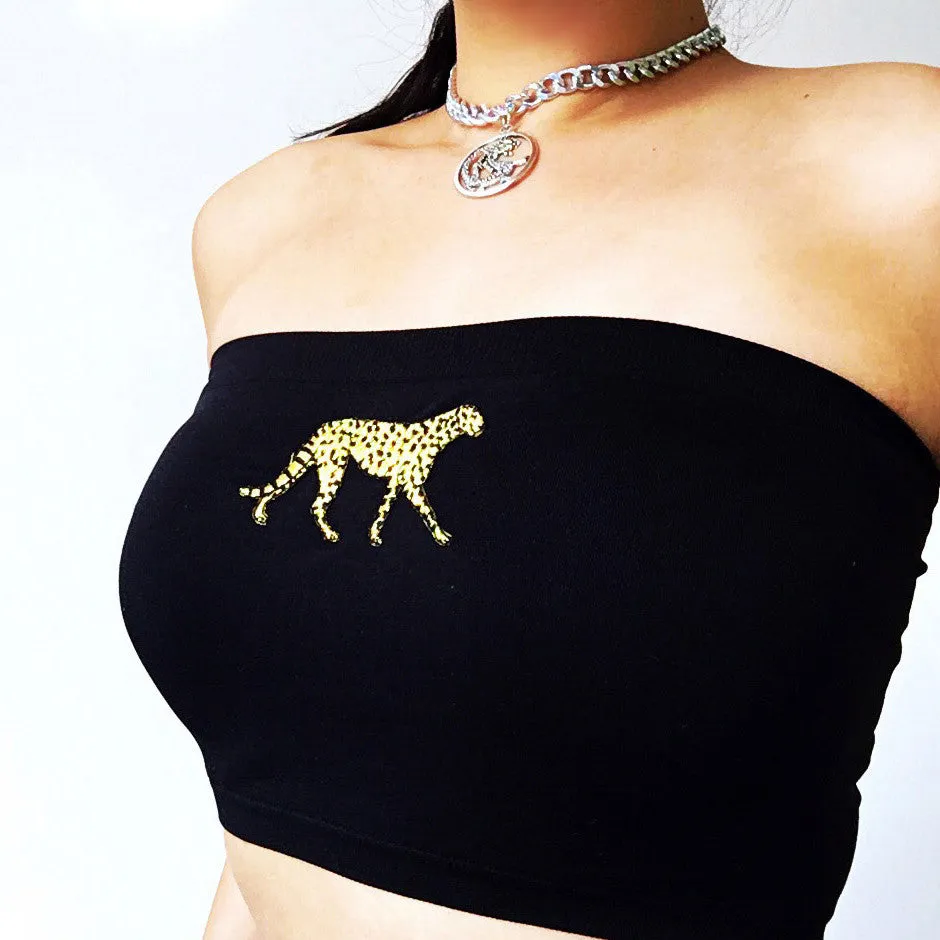 CHEETAH BLACK STRETCHY TUBE TOP