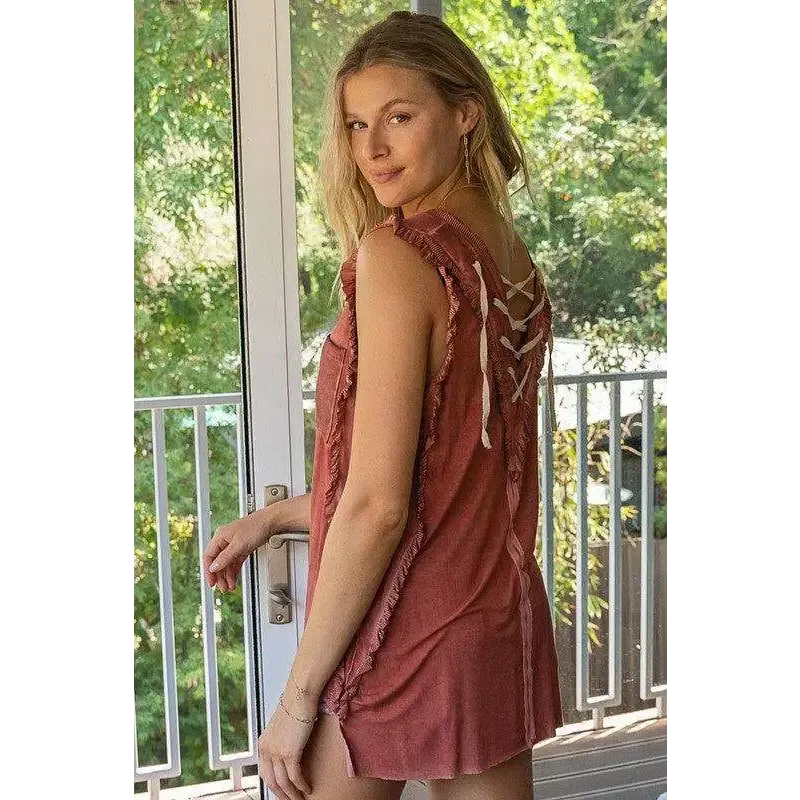 Criss-cross Lace-up Open Back Tank Top