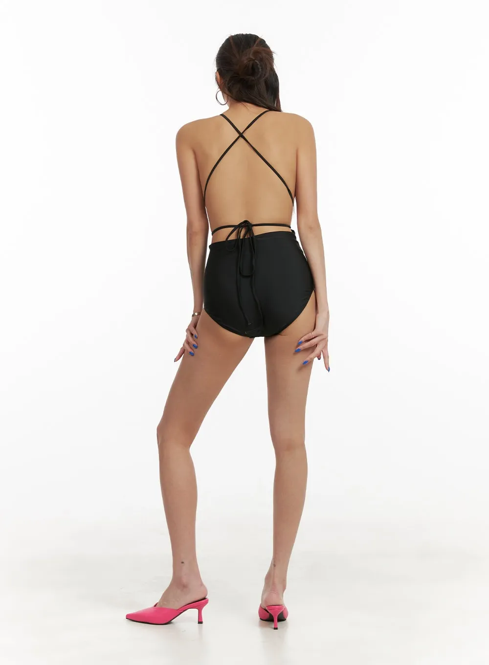Deep Cut Cross Back Swimsuit OY408