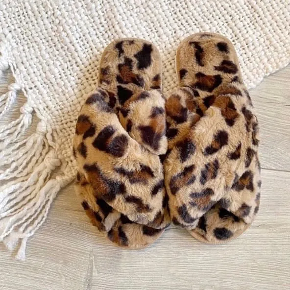 Evie Animal Print Fluffy Slippers