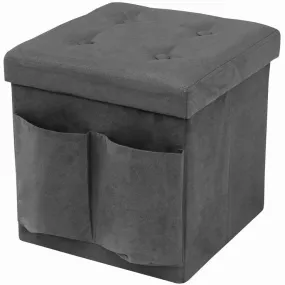 Faux Suede Storage Ottoman Cube with Pockets
