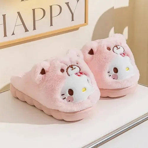 Fluffy Fur Costume Cozy Slippers Hello Kitty