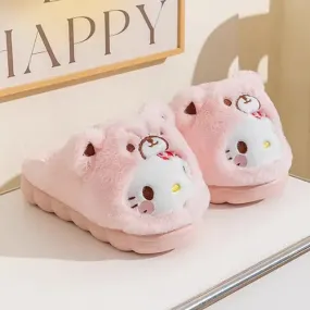 Fluffy Fur Costume Cozy Slippers Hello Kitty