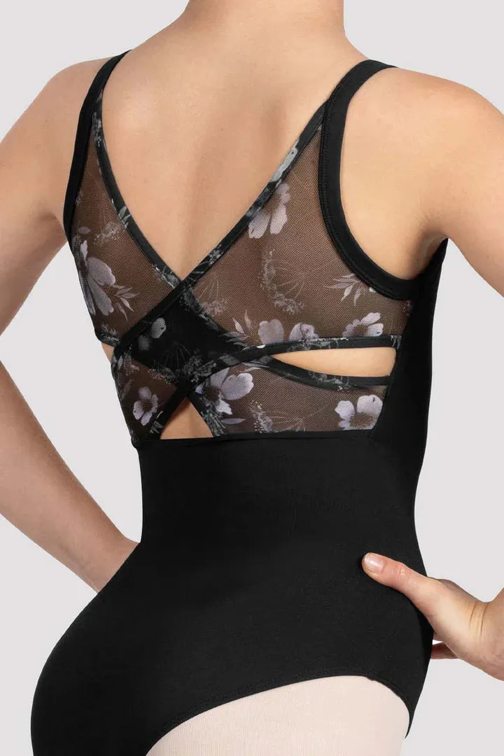 Girls Lila Floral Camisole Leotard Black