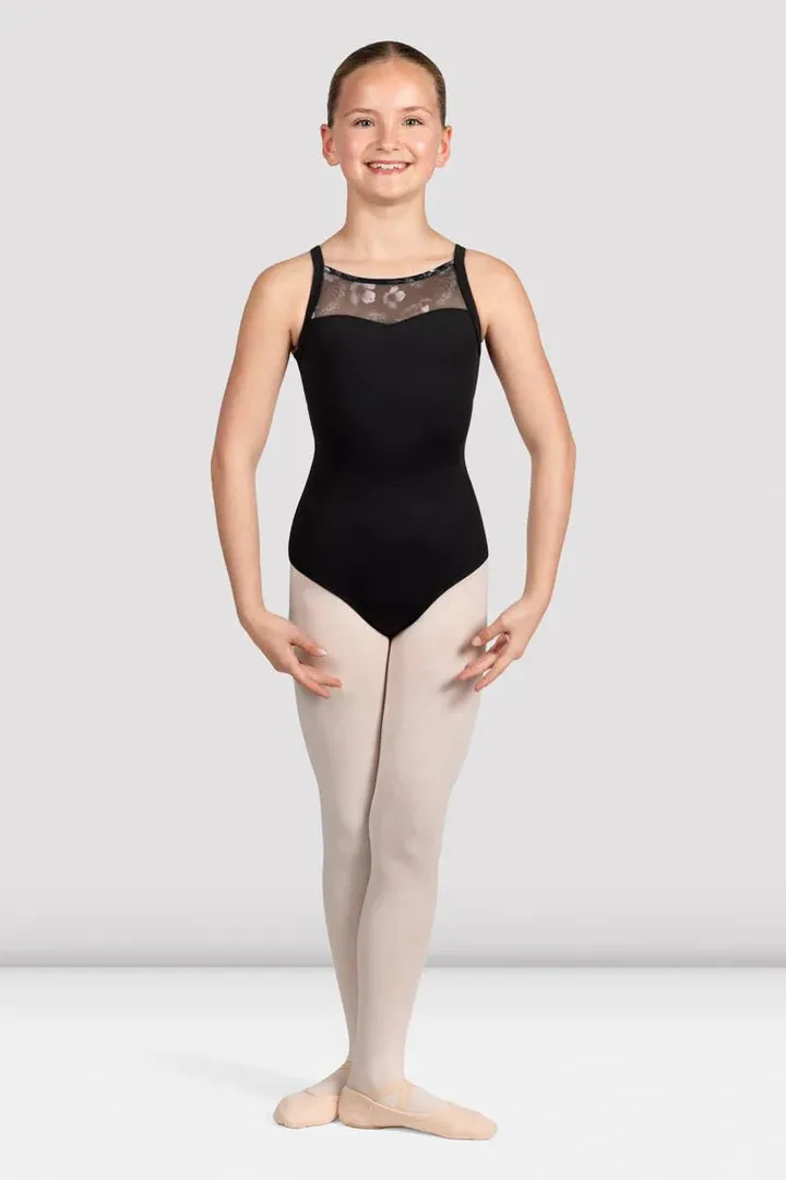 Girls Lila Floral Camisole Leotard Black