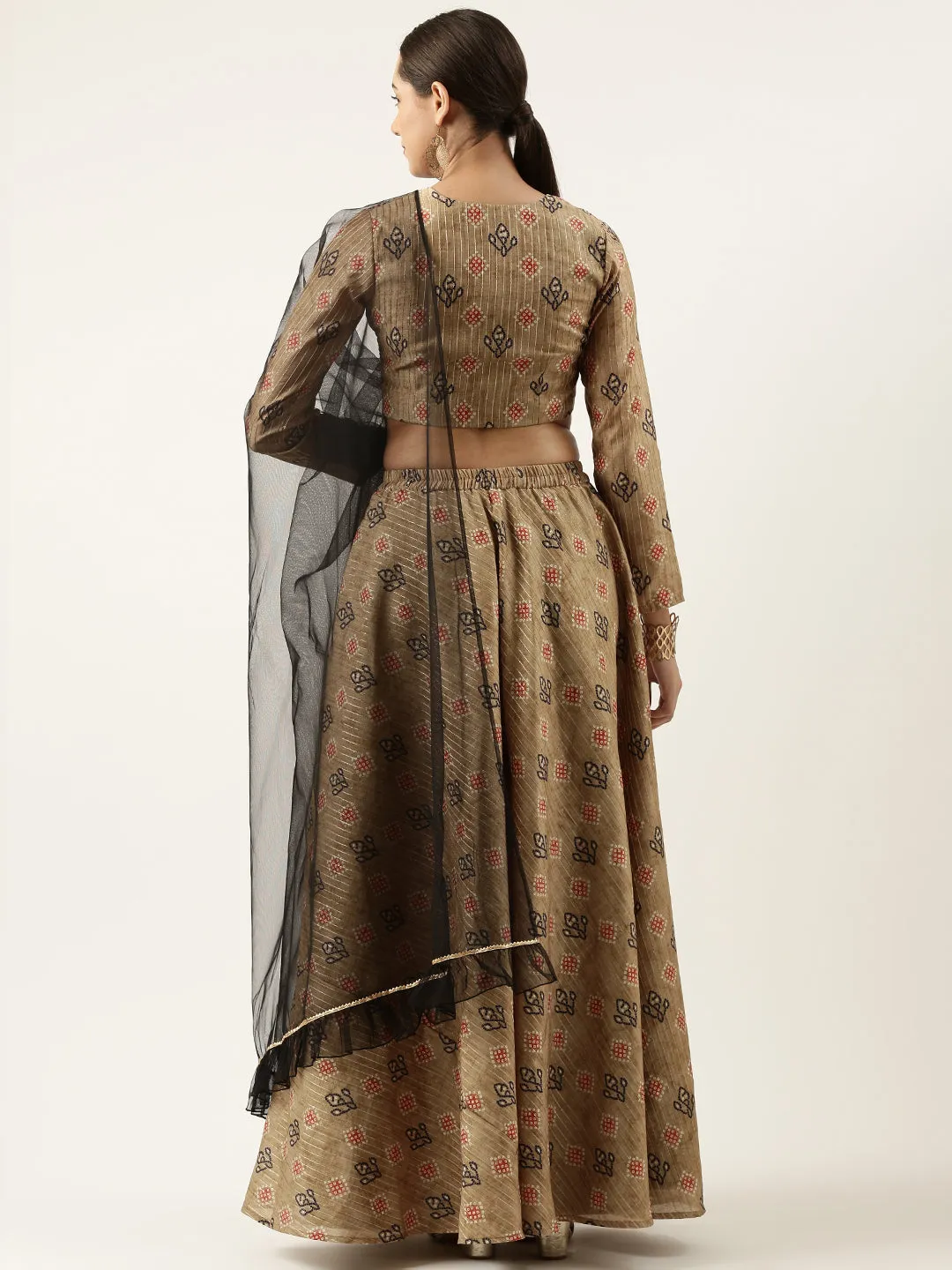 Green Printed Art Silk Lehenga Set