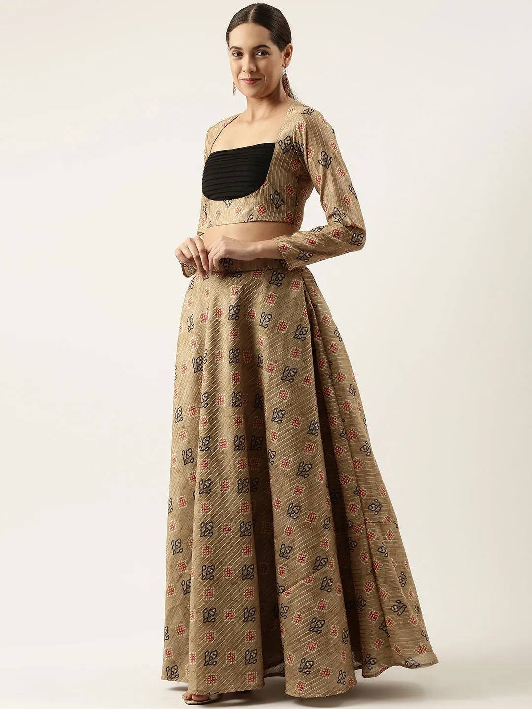 Green Printed Art Silk Lehenga Set