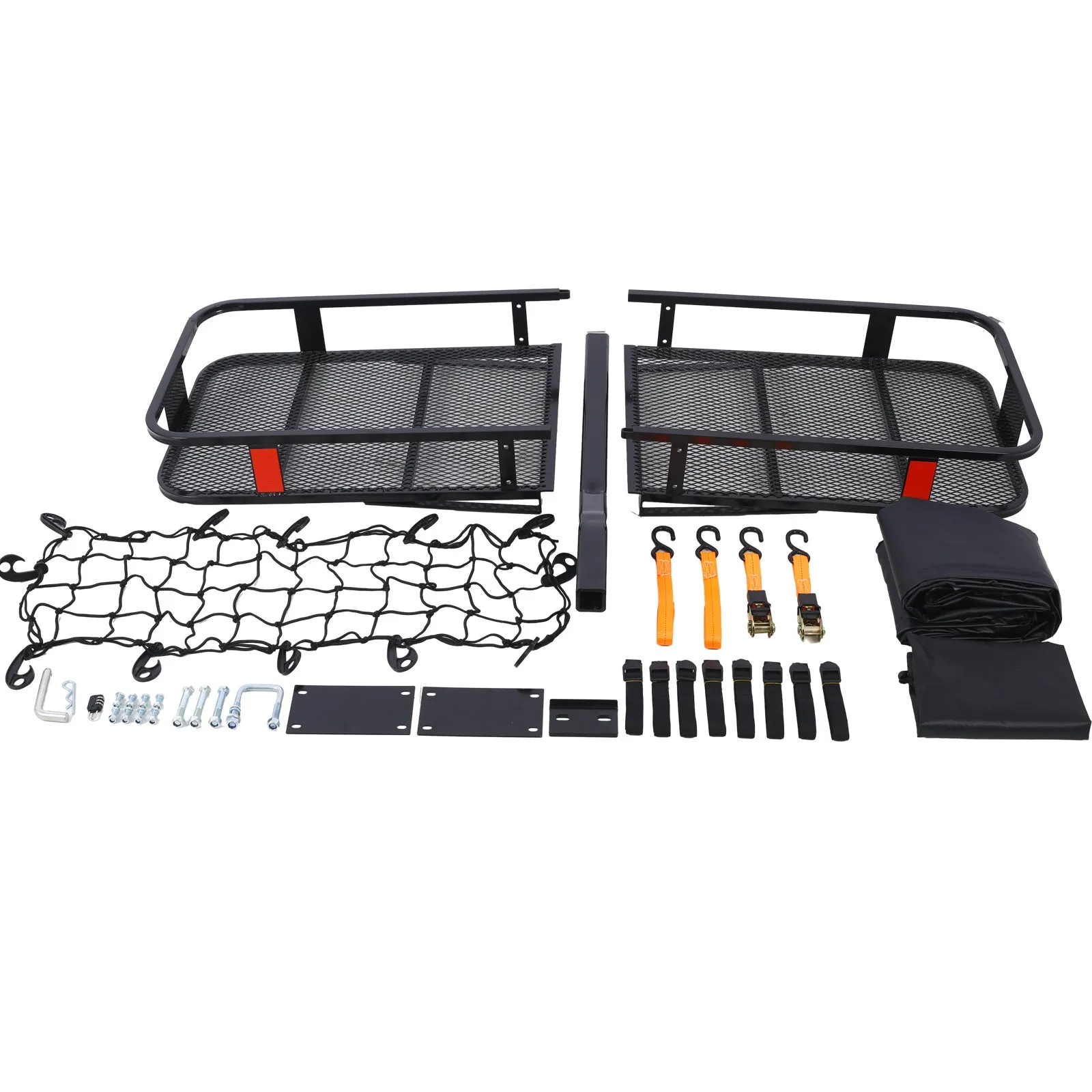 Hitch Mount Cargo Carrier Basket 60" X 21" X 6" Waterproof Cargo Bag 16 Cubic Feet(56" 20" 20"),Hauling Weight Capacity of 500 Lbs and A Folding Arm.with Hitch Stabilizer,Net and Straps