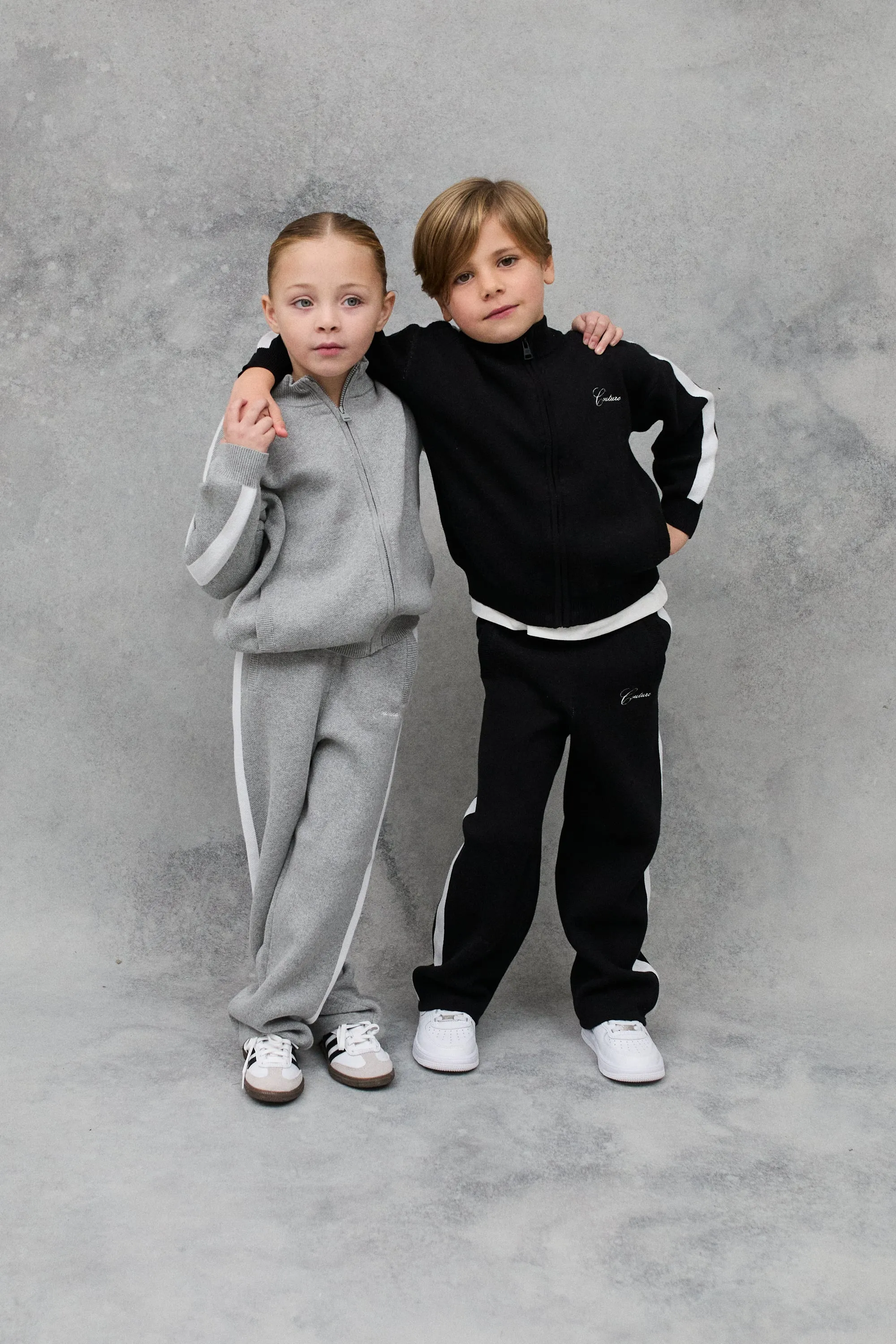 JNR SIDE STRIPE KNITTED JOGGERS - GREY MARL