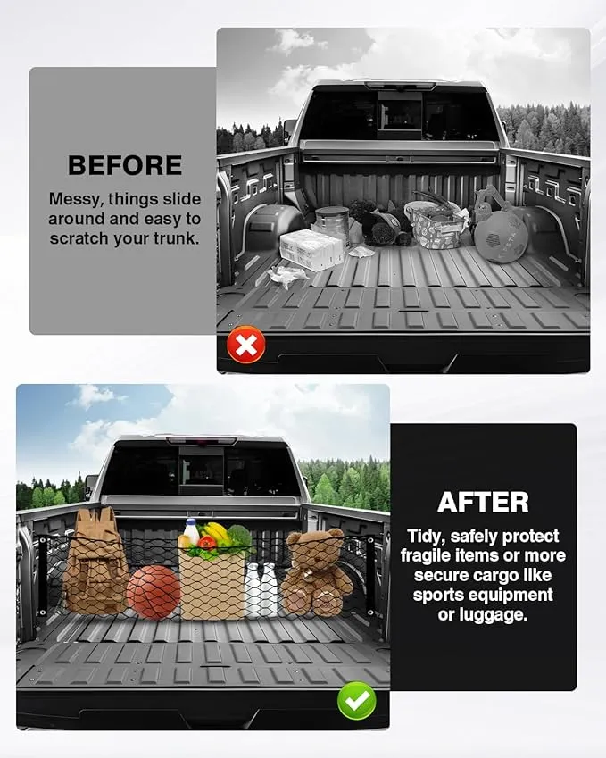 Karltys Truck Bed Cargo Net for 2022-2024 Rivian R1T /R1S Accessories, Envelope Style Cargo Net Stretchable, Adjustable Elastic Heavy Dudy Nylon Mesh Netting with 8PCS Durable Hooks
