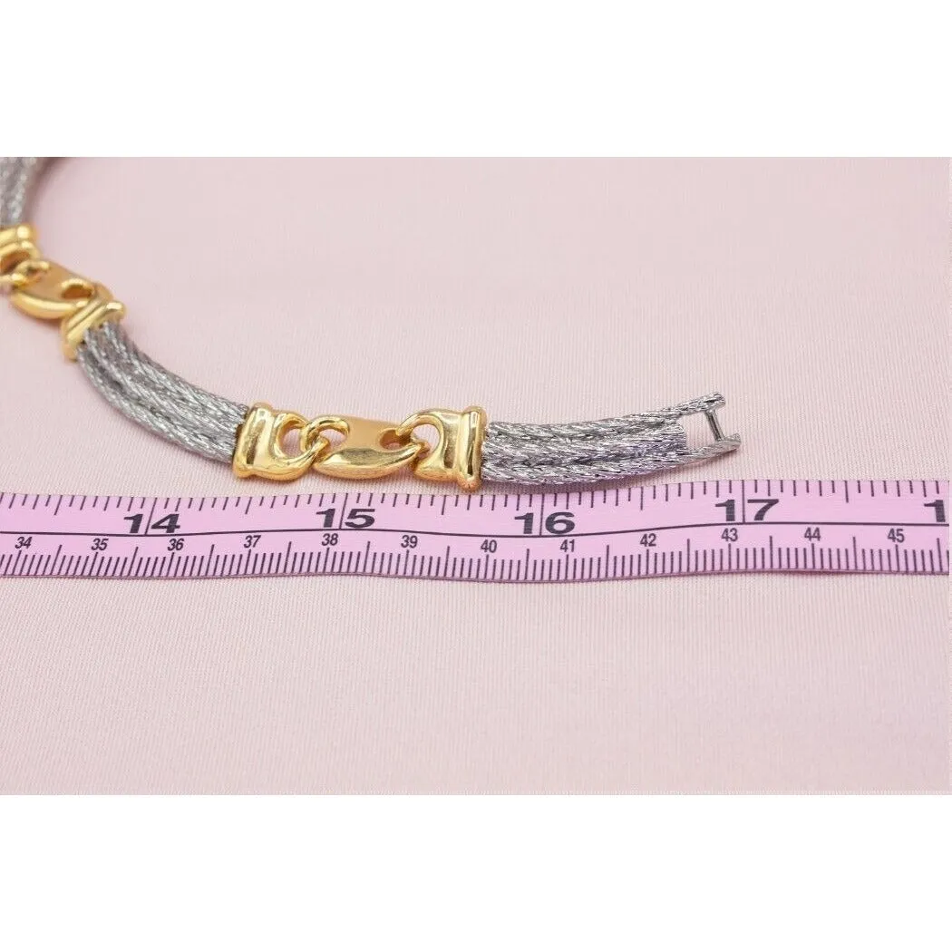 Paolo Gucci, 17" long , two-tone necklace made from interlocking, polished, gold, 'Gucci' mariner and brushed silver rope links
