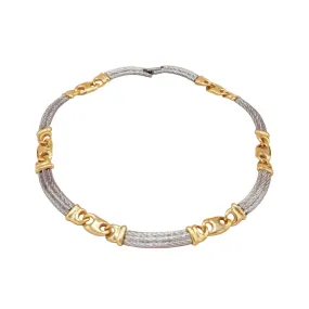 Paolo Gucci, 17" long , two-tone necklace made from interlocking, polished, gold, 'Gucci' mariner and brushed silver rope links