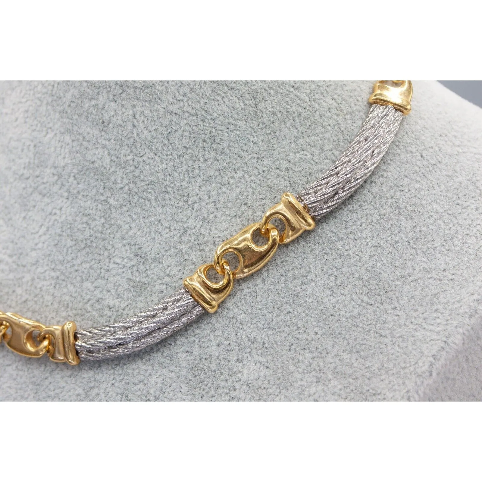 Paolo Gucci, 17" long , two-tone necklace made from interlocking, polished, gold, 'Gucci' mariner and brushed silver rope links