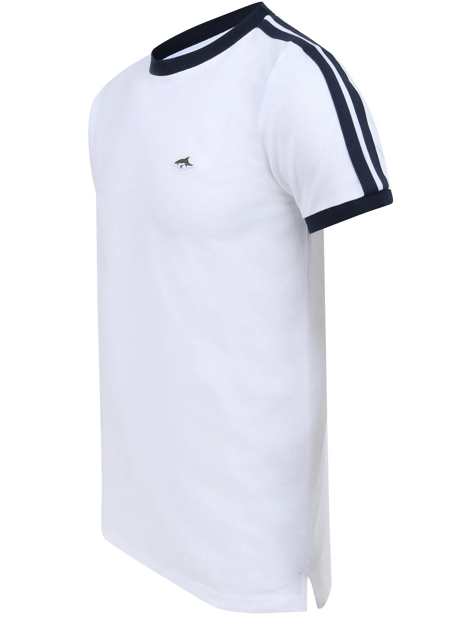 Parkhill Cotton Pique T-Shirt with Racer Tape Panel Detail in Bright White - Le Shark