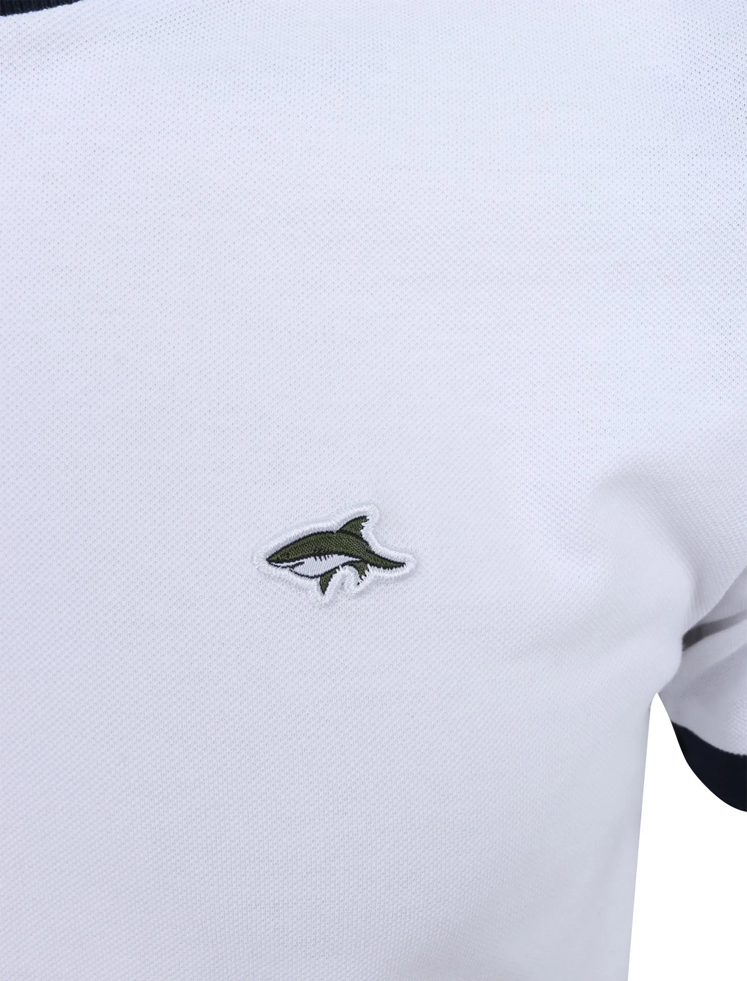 Parkhill Cotton Pique T-Shirt with Racer Tape Panel Detail in Bright White - Le Shark