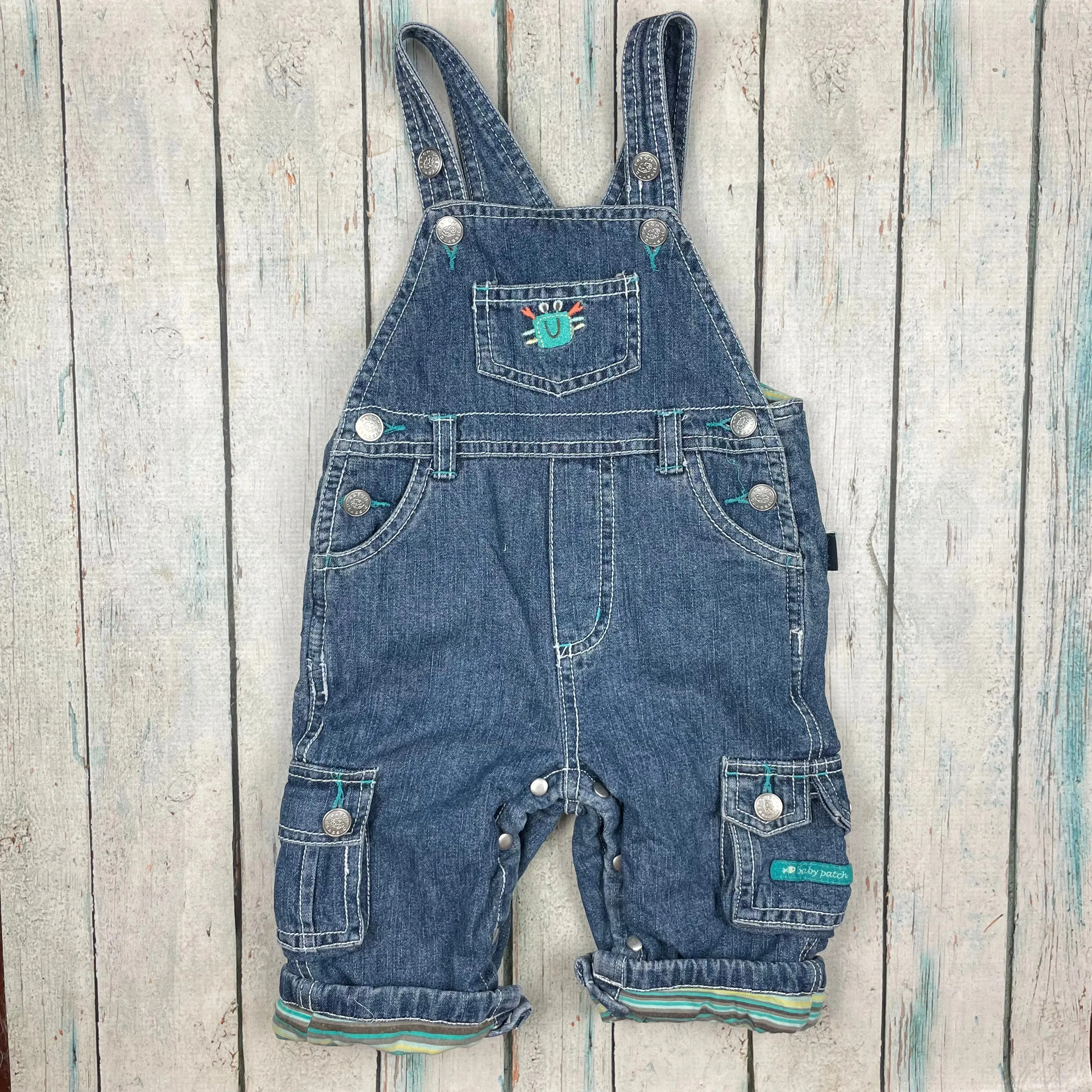 Pumpkin Patch Classic Bib & Brace 'Crab Themed' Denim Overalls - Size 6/12M