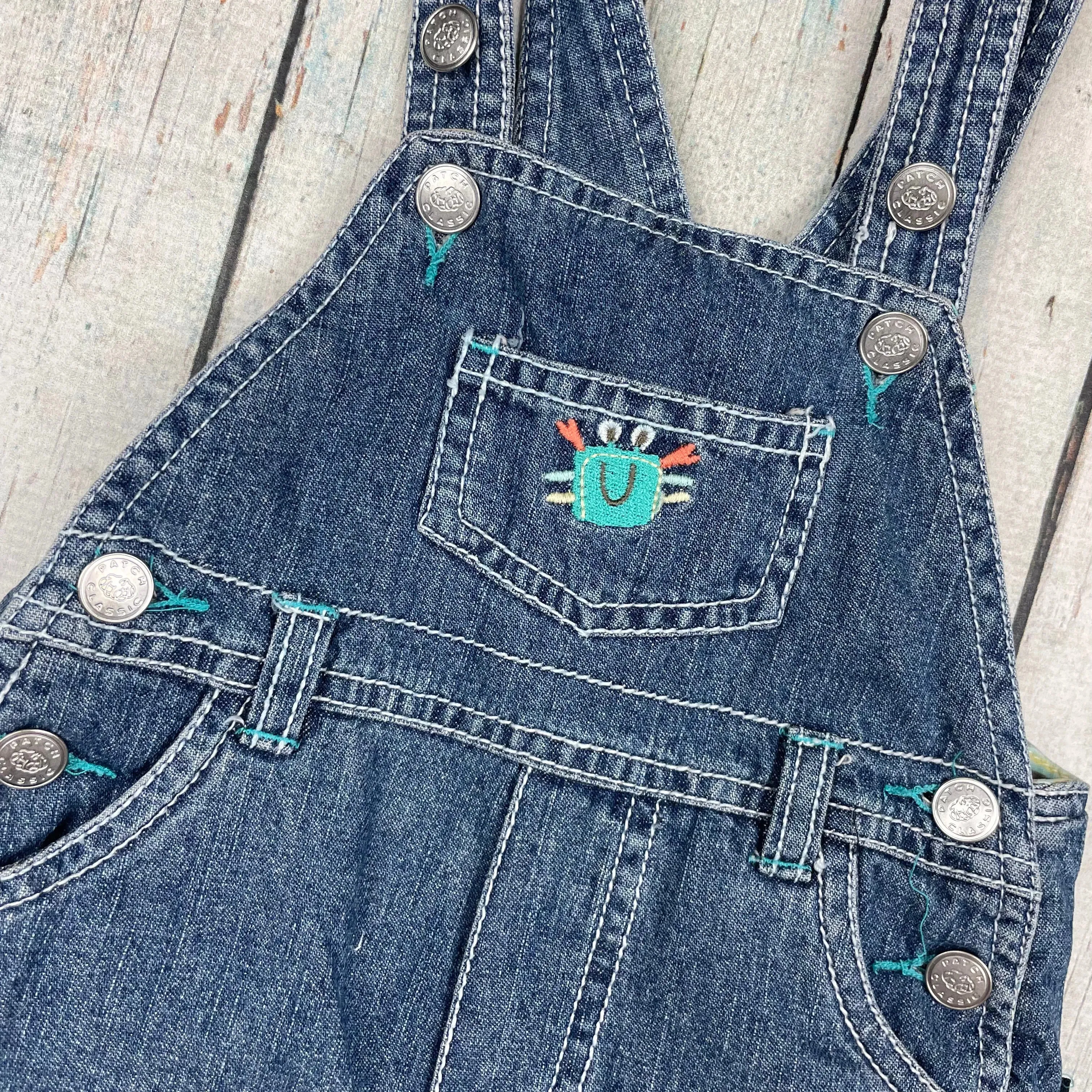 Pumpkin Patch Classic Bib & Brace 'Crab Themed' Denim Overalls - Size 6/12M
