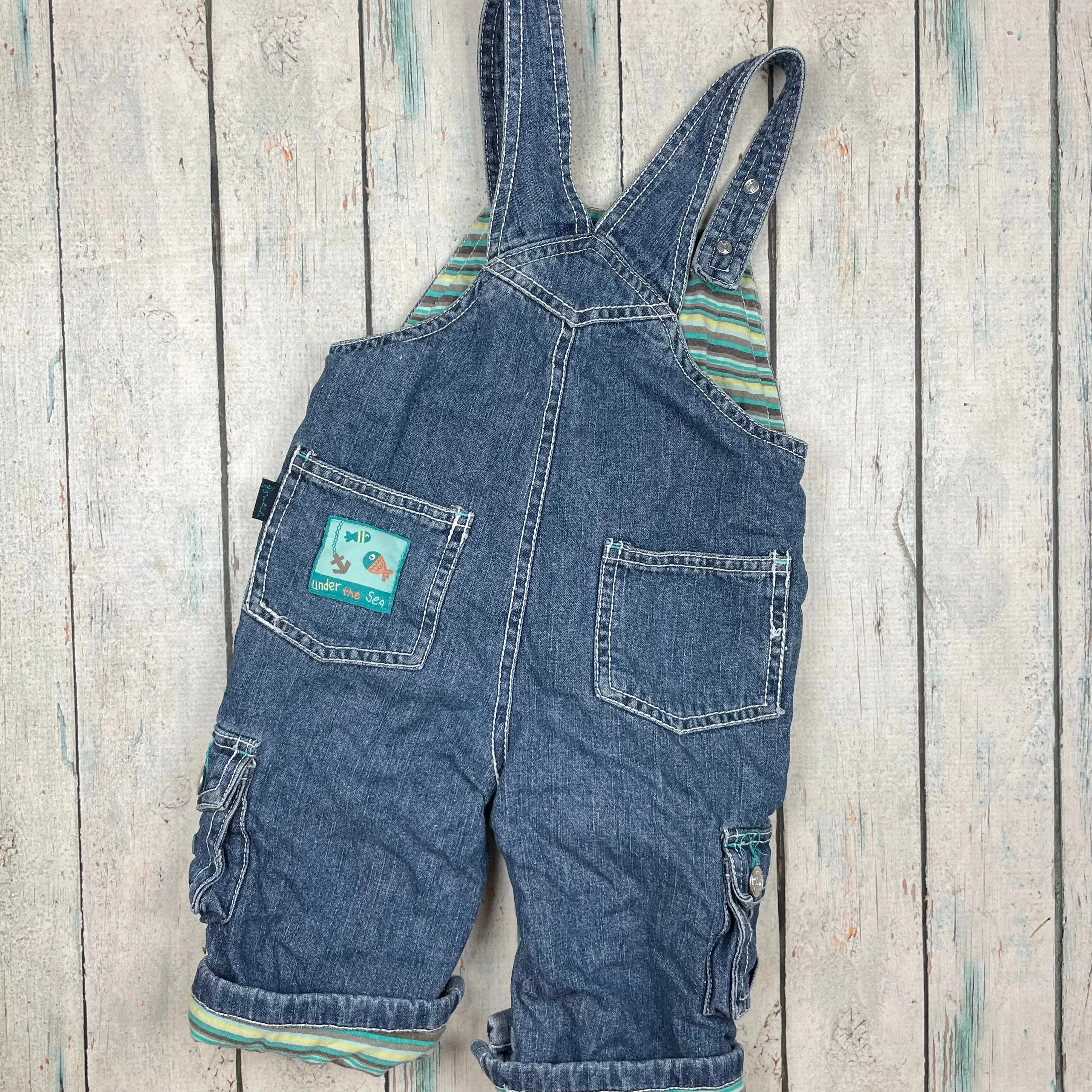 Pumpkin Patch Classic Bib & Brace 'Crab Themed' Denim Overalls - Size 6/12M