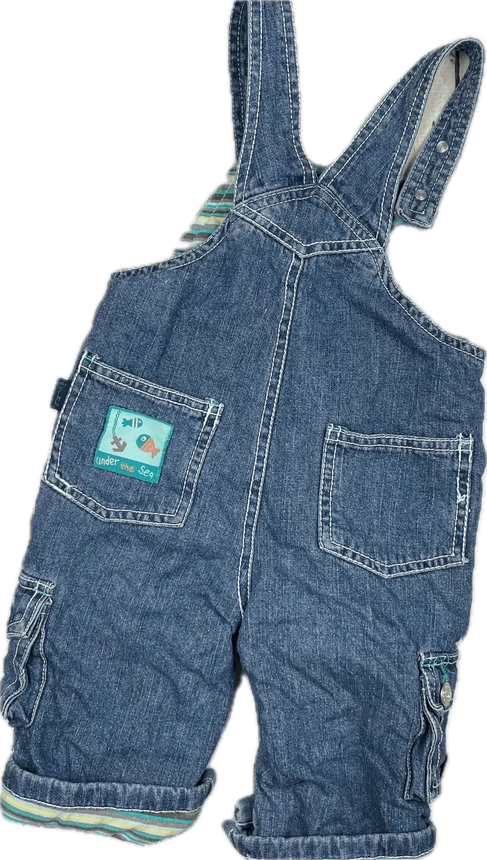 Pumpkin Patch Classic Bib & Brace 'Crab Themed' Denim Overalls - Size 6/12M
