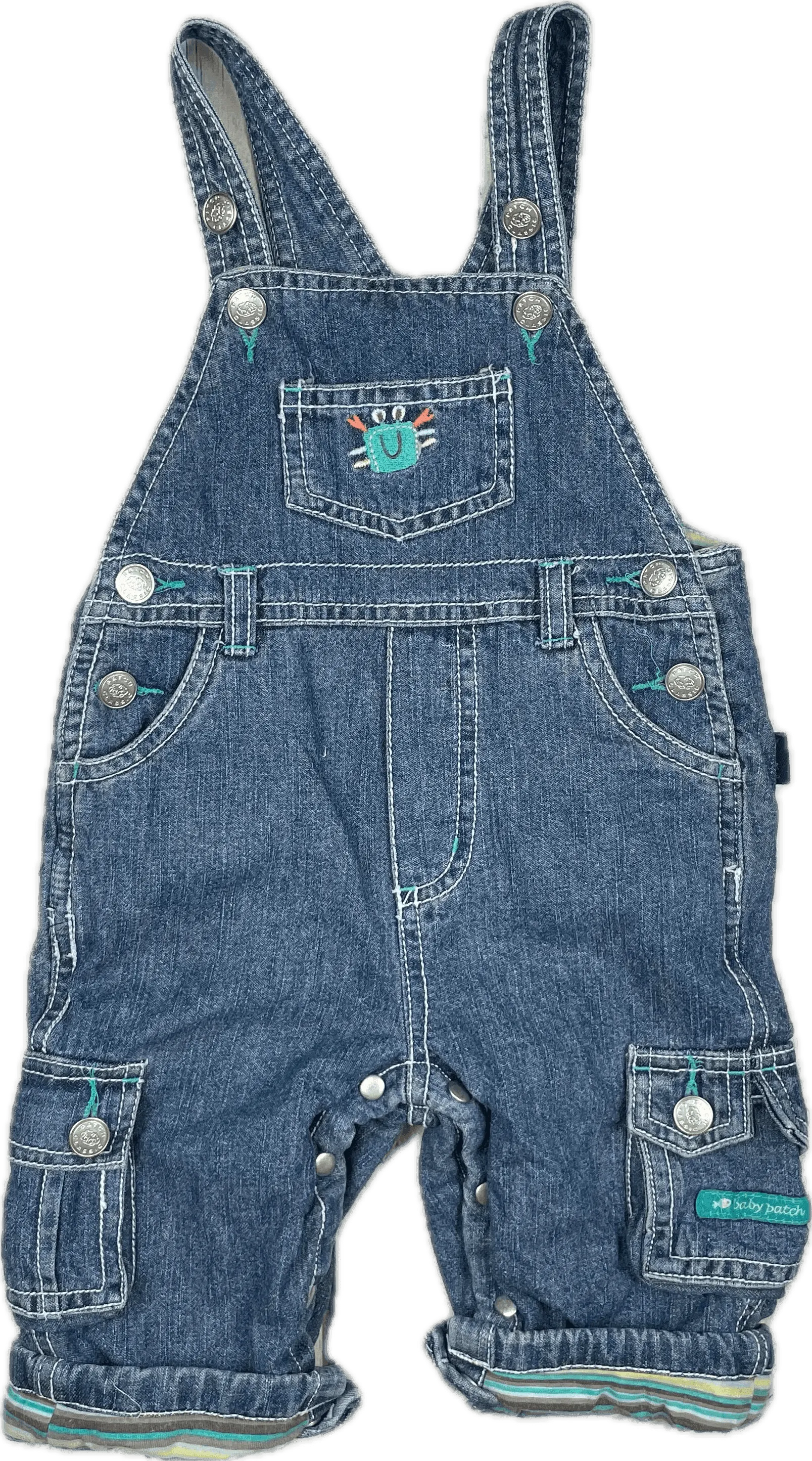 Pumpkin Patch Classic Bib & Brace 'Crab Themed' Denim Overalls - Size 6/12M