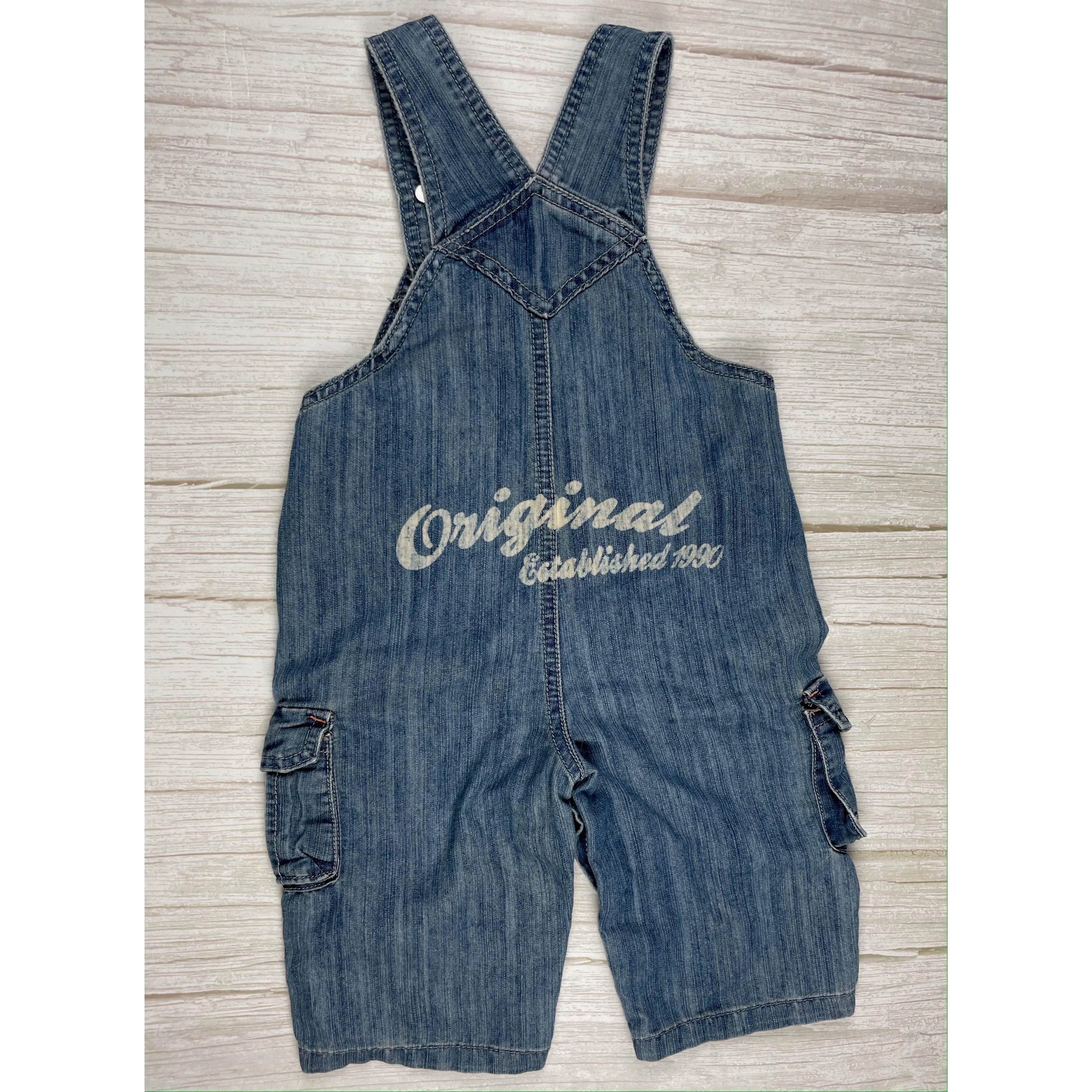 Pumpkin Patch Classic Bib & Brace Denim Logo Overalls - Size 3/6M