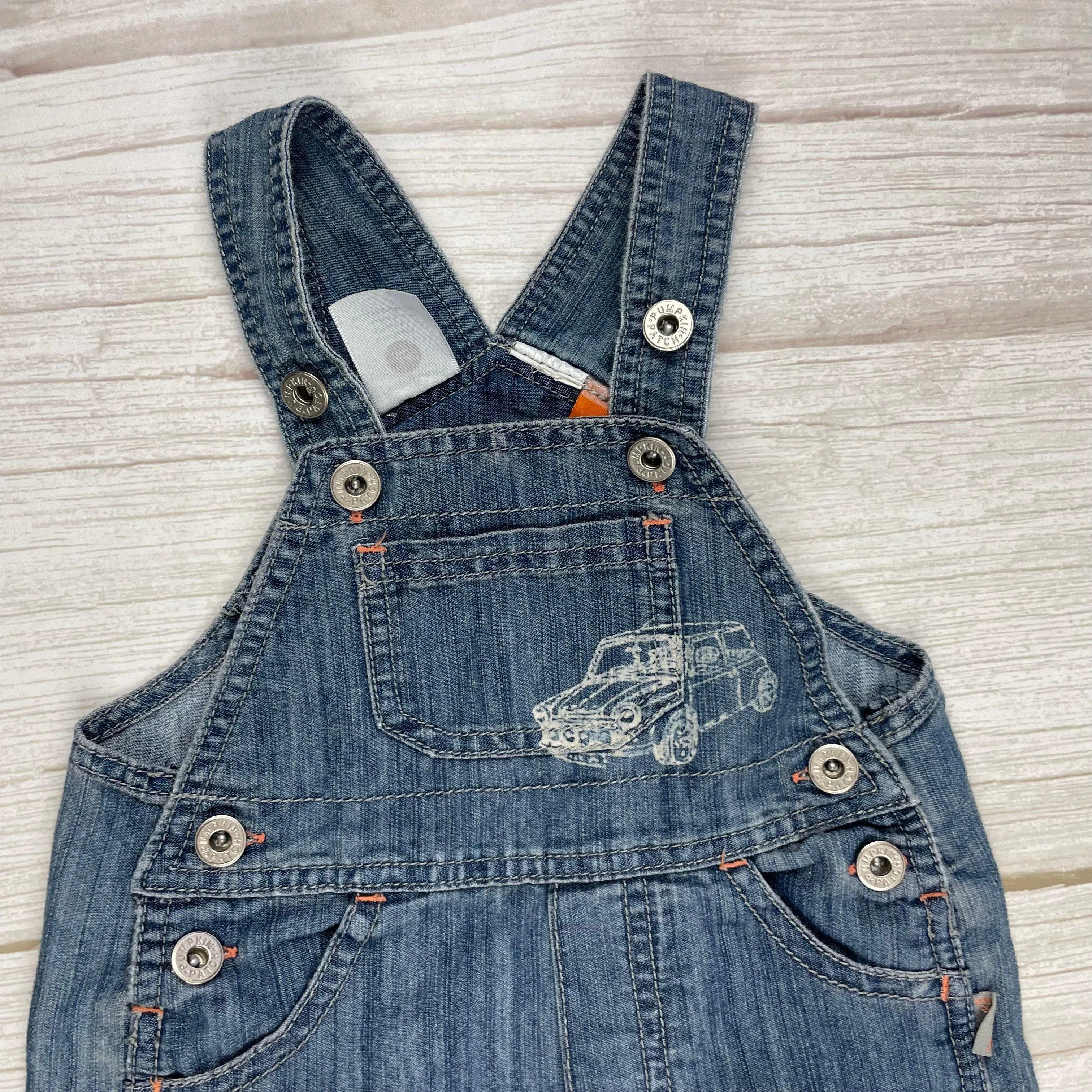 Pumpkin Patch Classic Bib & Brace Denim Logo Overalls - Size 3/6M