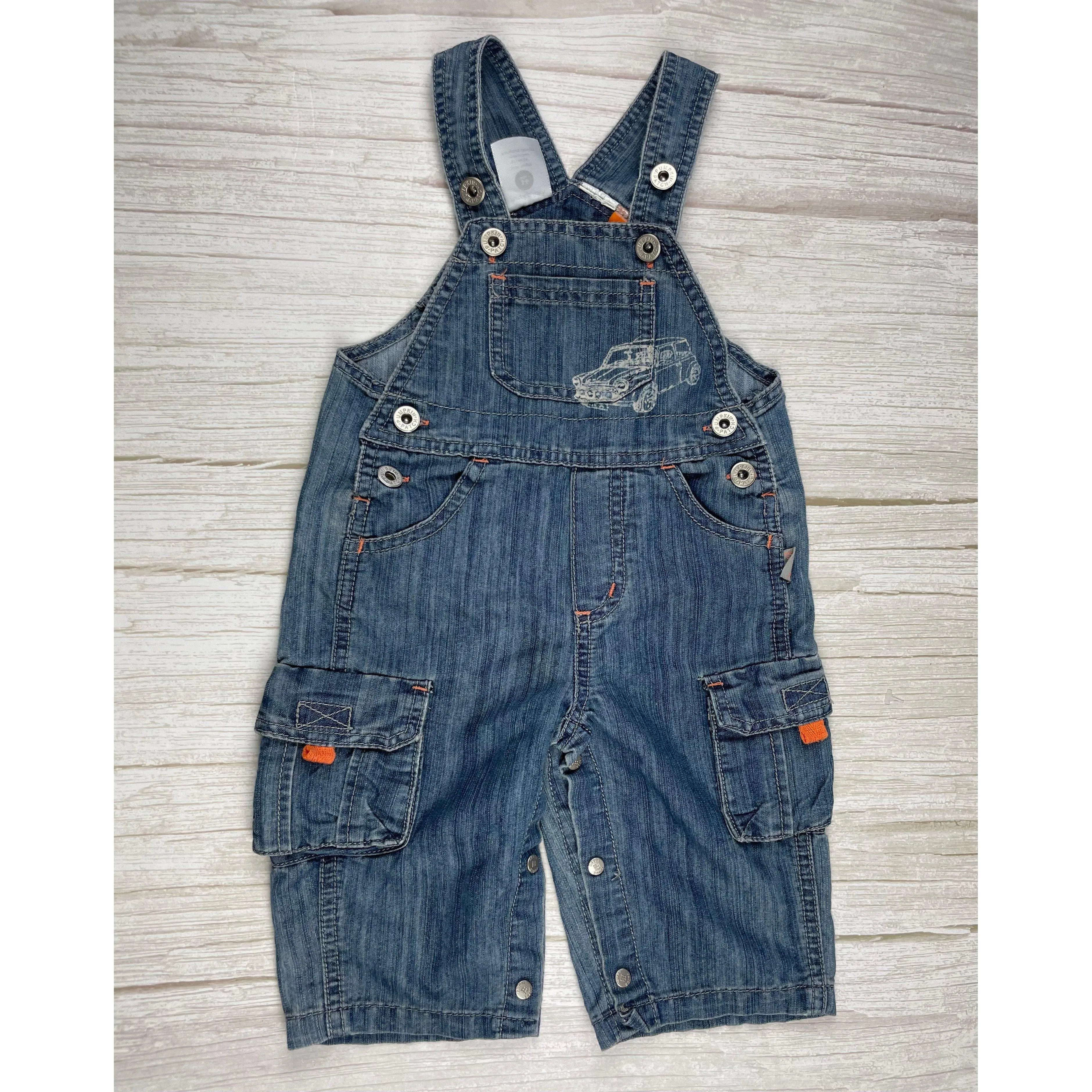 Pumpkin Patch Classic Bib & Brace Denim Logo Overalls - Size 3/6M
