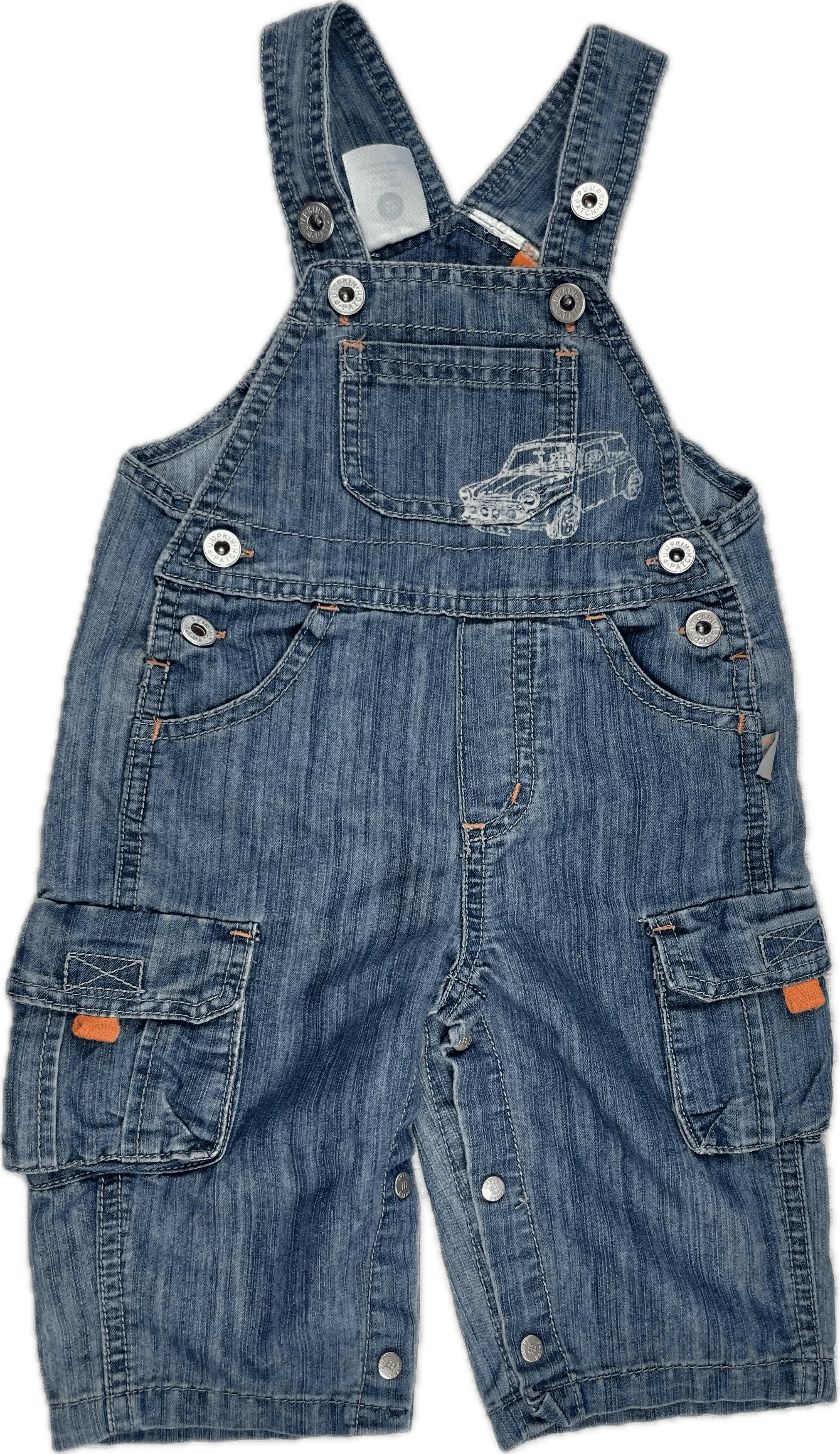 Pumpkin Patch Classic Bib & Brace Denim Logo Overalls - Size 3/6M