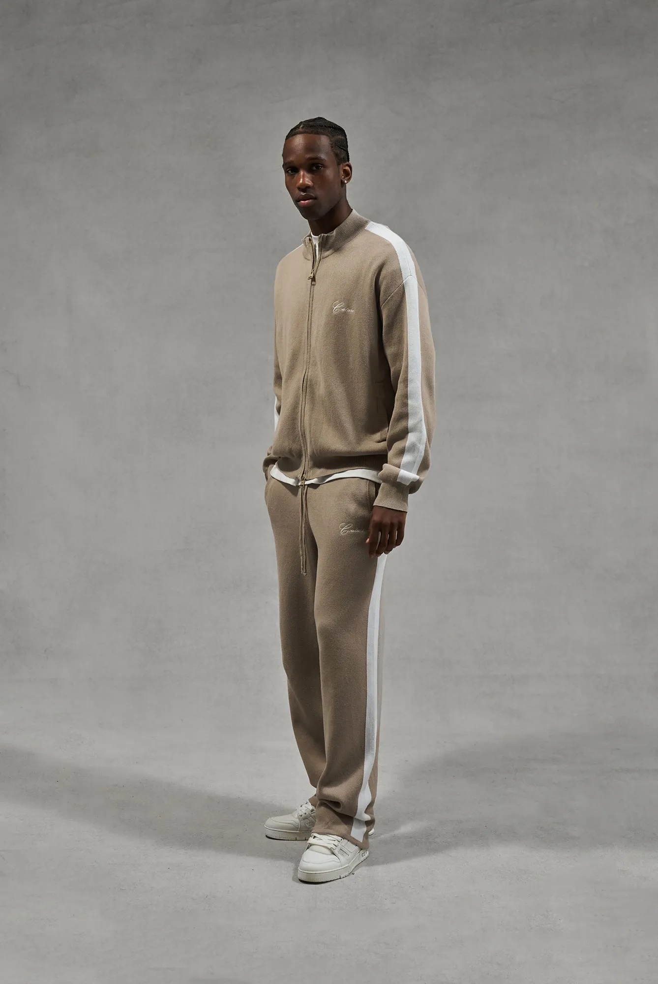 SIDE STRIPE KNITTED JOGGER - BEIGE