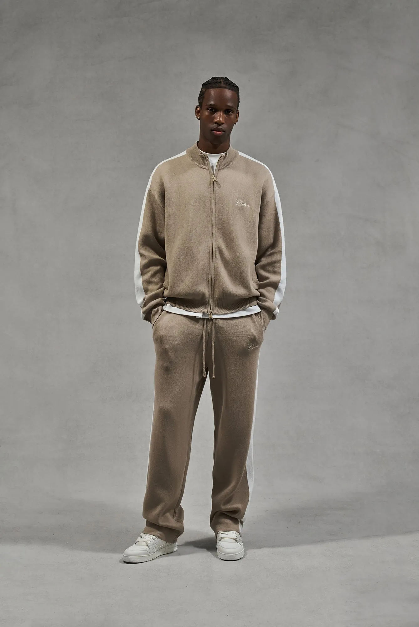 SIDE STRIPE KNITTED JOGGER - BEIGE