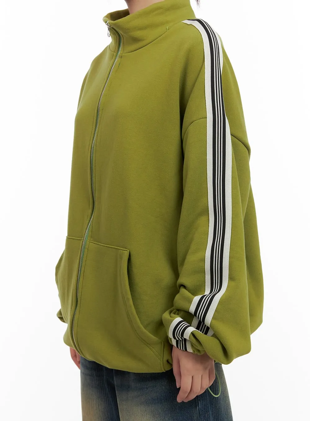 Side Stripe Oversized Sweatshirt Jacket (UNISEX) CG423