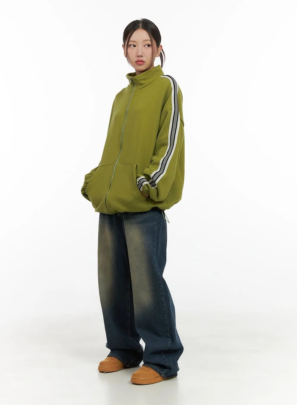 Side Stripe Oversized Sweatshirt Jacket (UNISEX) CG423