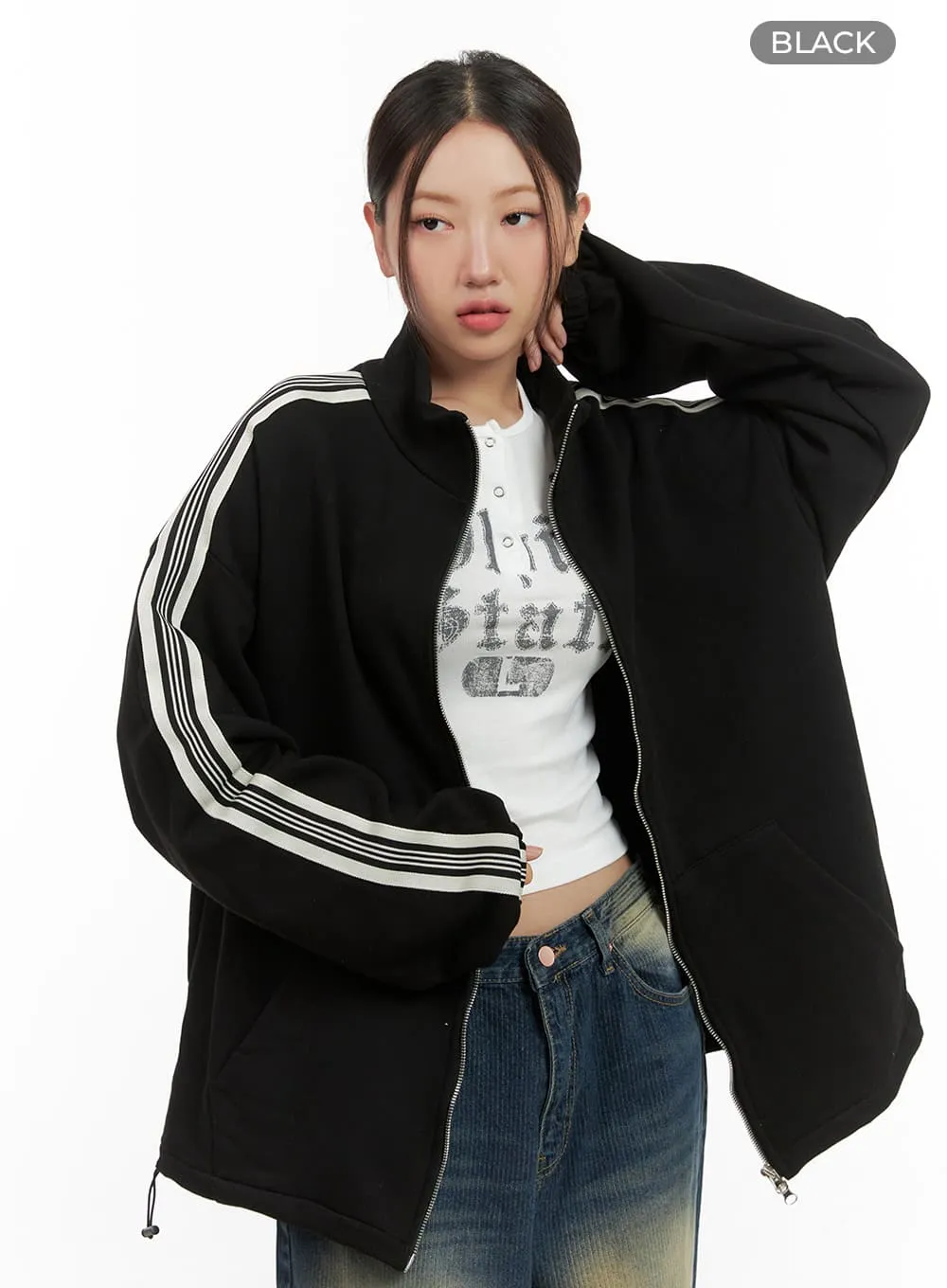 Side Stripe Oversized Sweatshirt Jacket (UNISEX) CG423