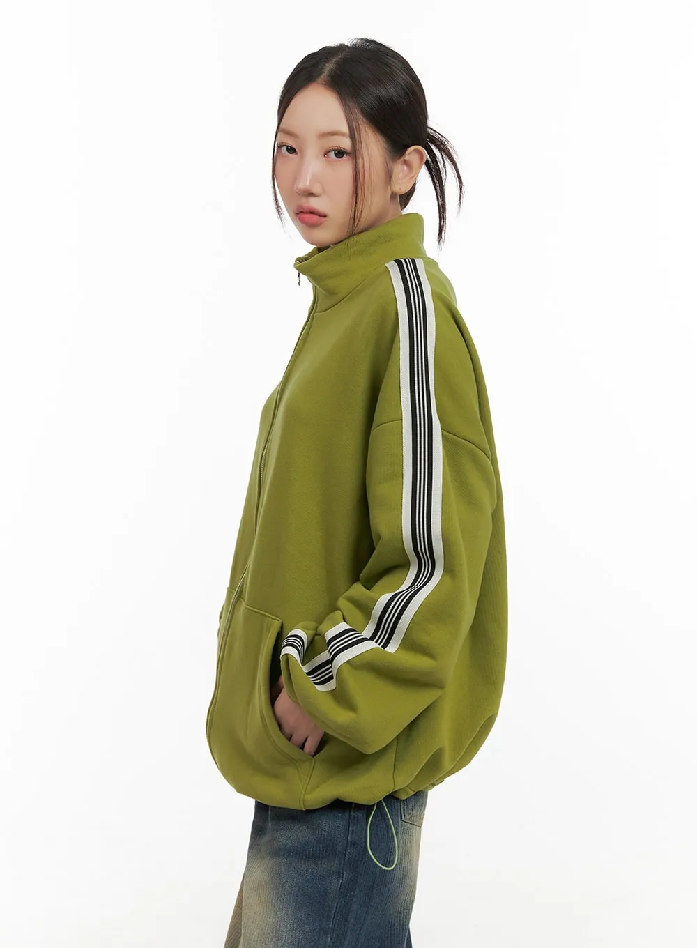 Side Stripe Oversized Sweatshirt Jacket (UNISEX) CG423