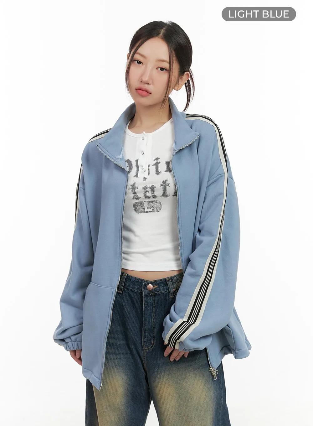 Side Stripe Oversized Sweatshirt Jacket (UNISEX) CG423