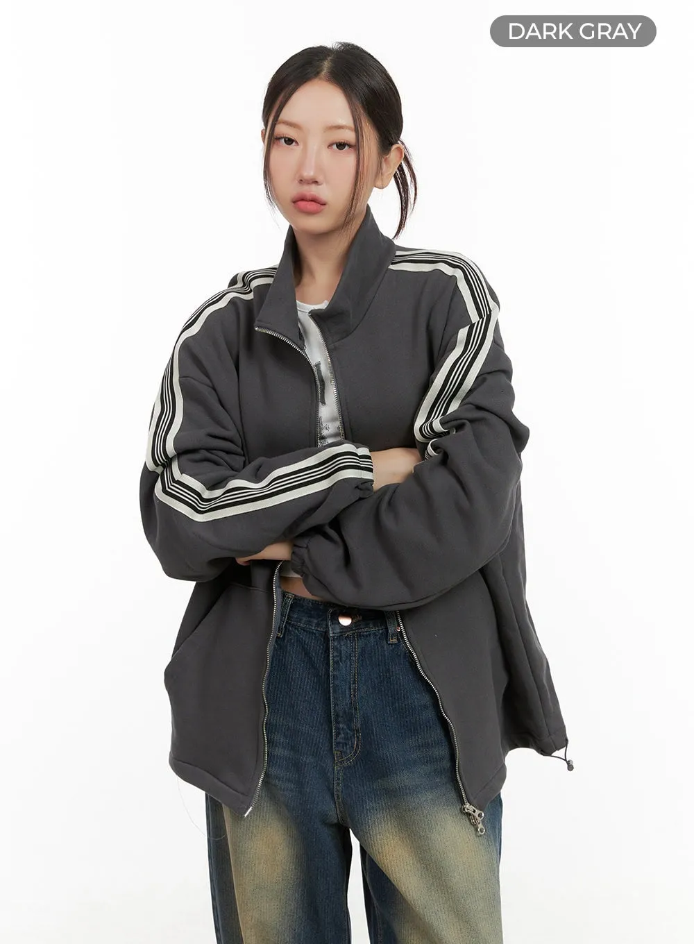 Side Stripe Oversized Sweatshirt Jacket (UNISEX) CG423
