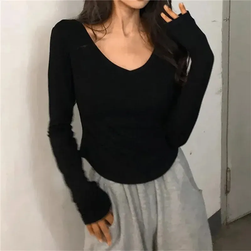 Slim Fit V-neck Cotton Stretchy Short Sleeve Tee