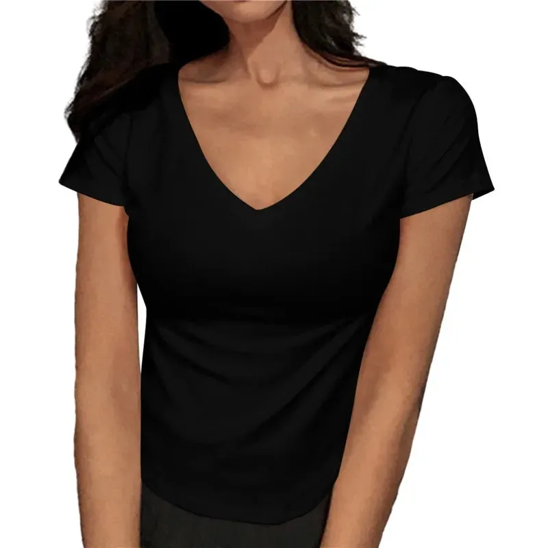 Slim Fit V-neck Cotton Stretchy Short Sleeve Tee
