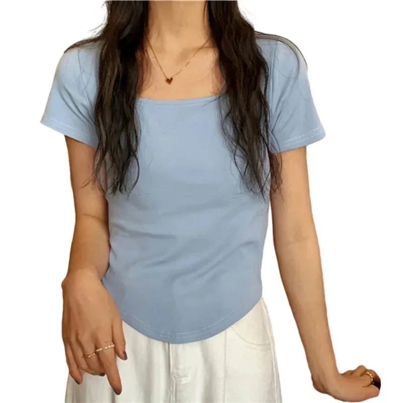 Slim Fit V-neck Cotton Stretchy Short Sleeve Tee