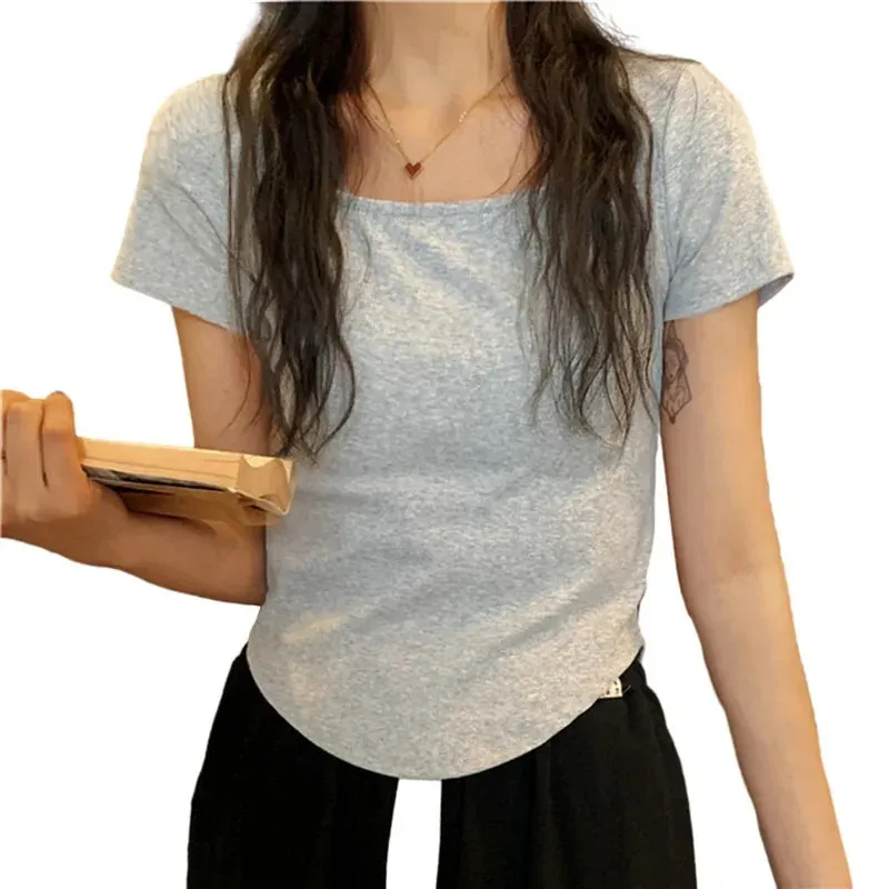 Slim Fit V-neck Cotton Stretchy Short Sleeve Tee