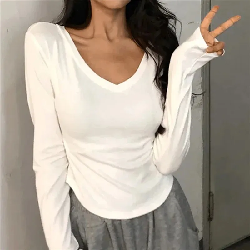 Slim Fit V-neck Cotton Stretchy Short Sleeve Tee