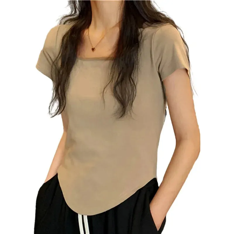 Slim Fit V-neck Cotton Stretchy Short Sleeve Tee