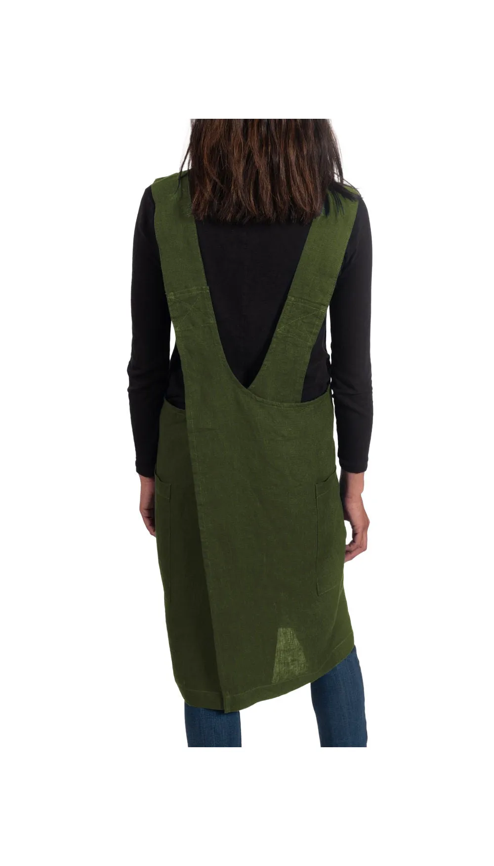Stone Washed Linen Cross Back Smock Apron